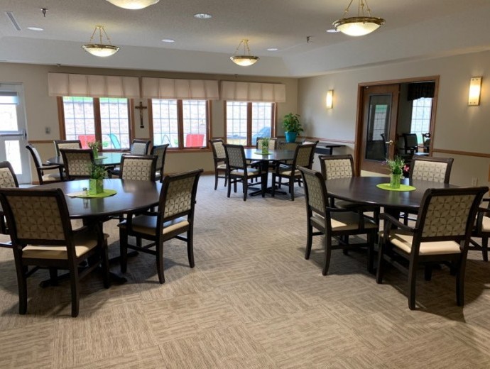 The dining room offers a space to gather with friends and fellow independent living residents at Good Samaritan Society - Algona in Algona, Iowa.